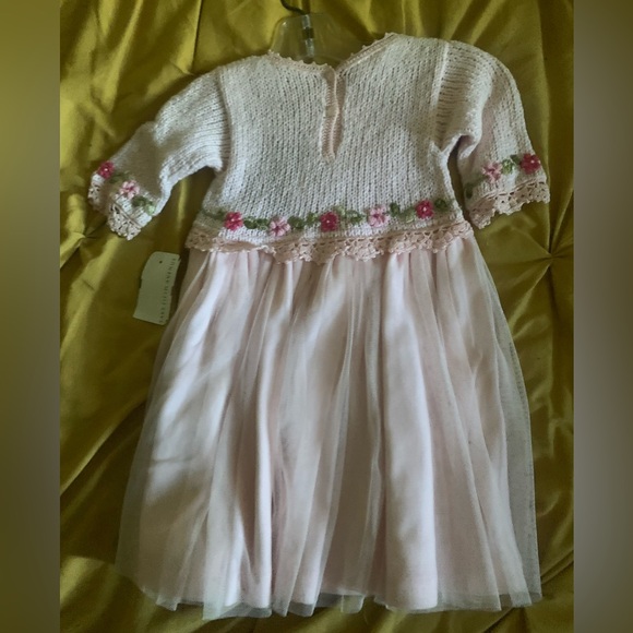 Elegant Pink Floral Knit Kids Dress - Picture 2 of 4